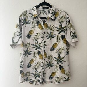 Pineapple Print Casual Shirt - Hawaiian, Short Sleeve, Beachwear, Summer Party